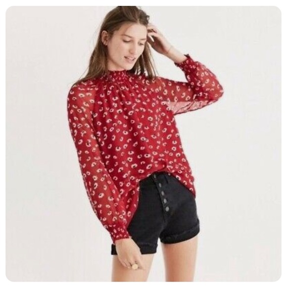 Madewell Smocked-Neck Ruffle Top - Picture 1 of 6